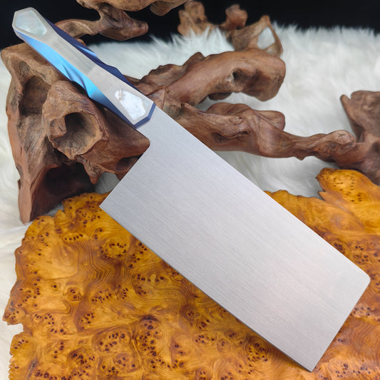 Custom 7" Vanax Steel Kitchen Cleaver Knife Titanium