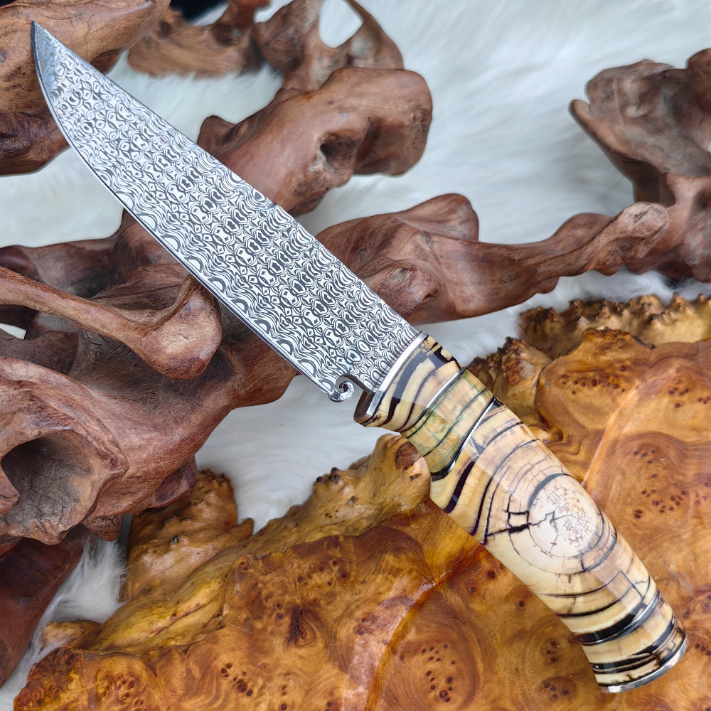 5.5" Hunting Knife in Damatseel with Mammoth Tusks