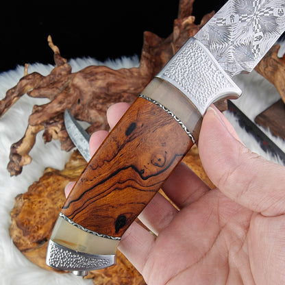 Hand-forged Mosaic Damascus Fixed Blade Knife