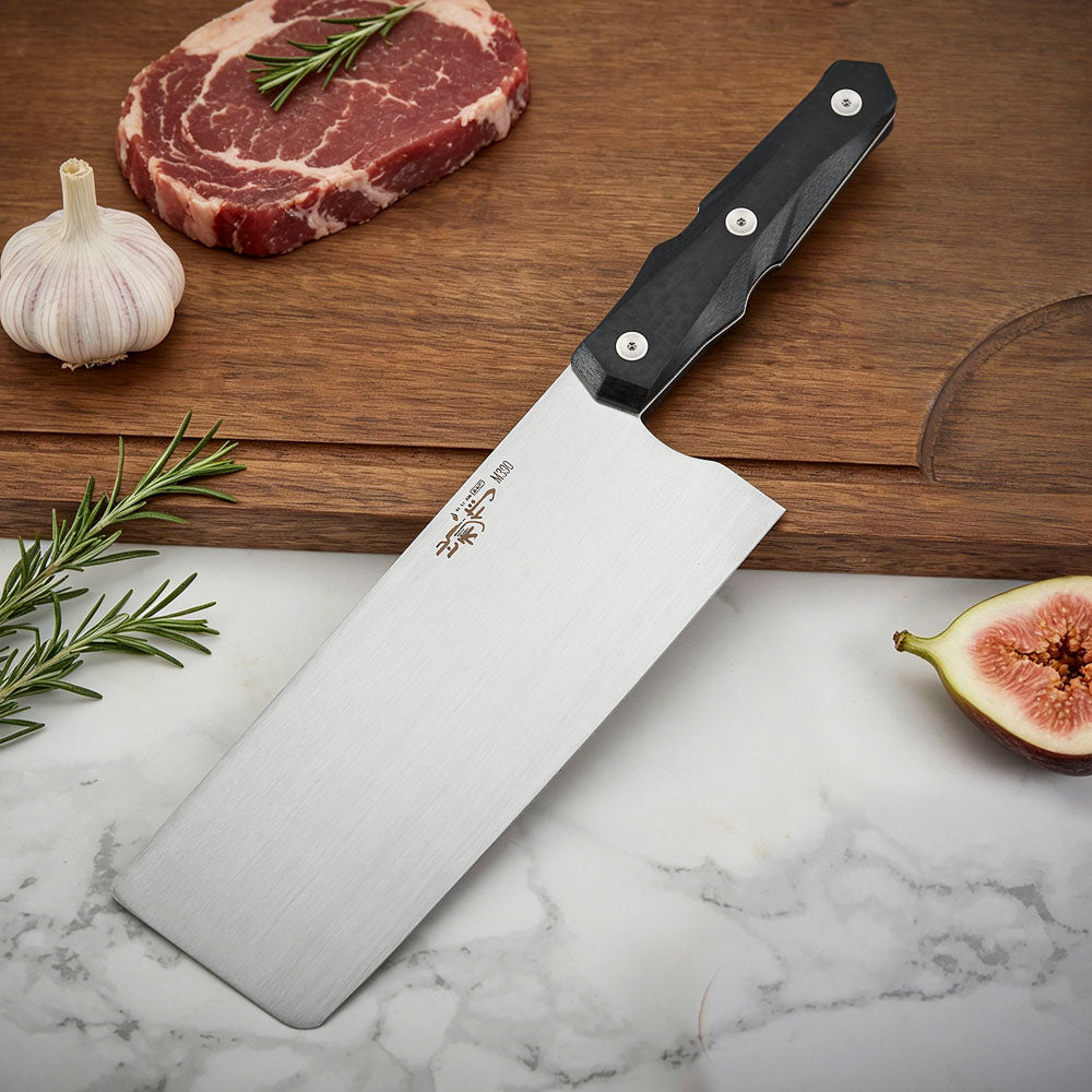 7 Inch Nakiri Knife, M390 Steel, Carbon Fiber Handle