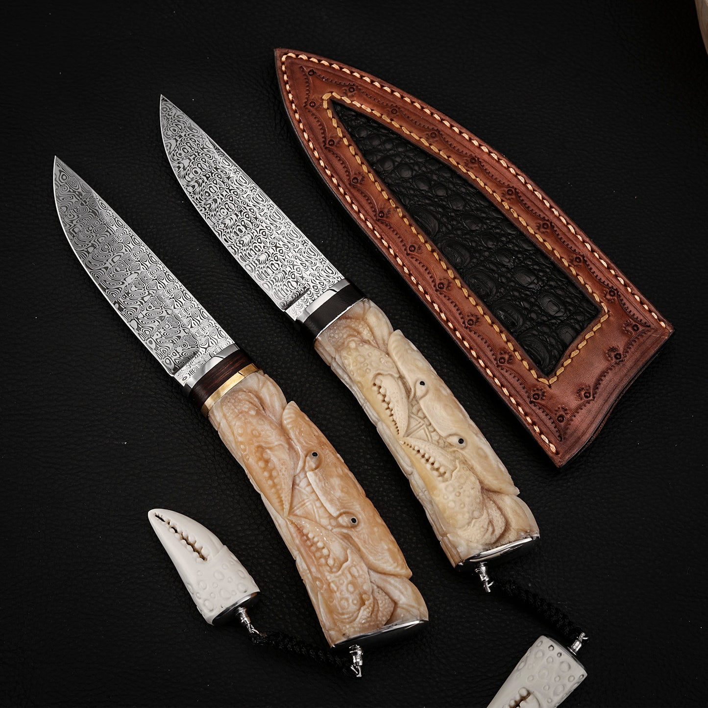 Crab Knife Damasteel Antler Handle