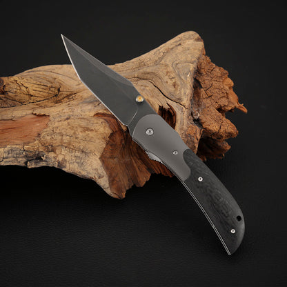 Tanto Folding Knife, Wootz Steel, Carbon Fiber