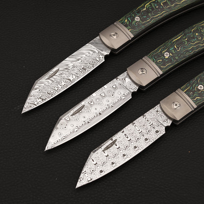 Slip Joint Pocket Knife in Damasteel with Carbon Fiber