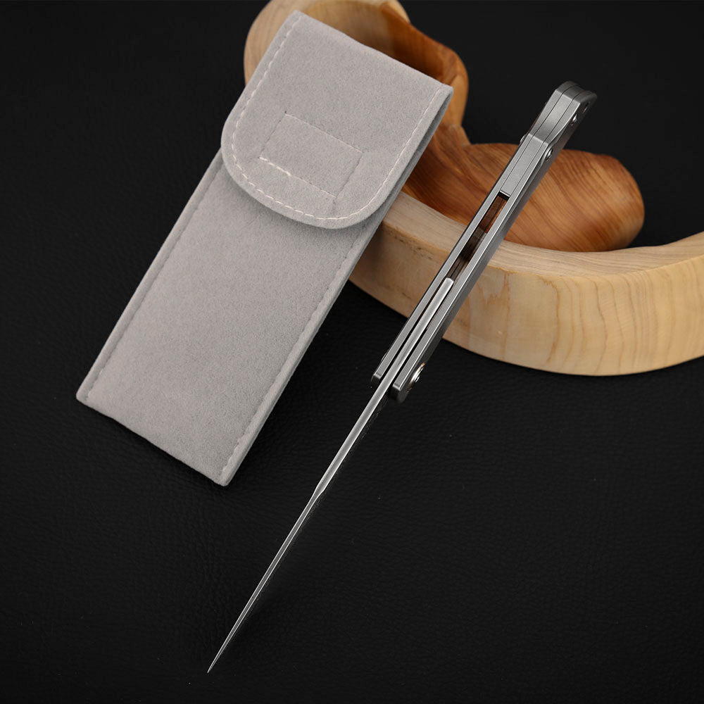 Detent Slip Joint Pocket Knife, Damascus Steel, Titanium