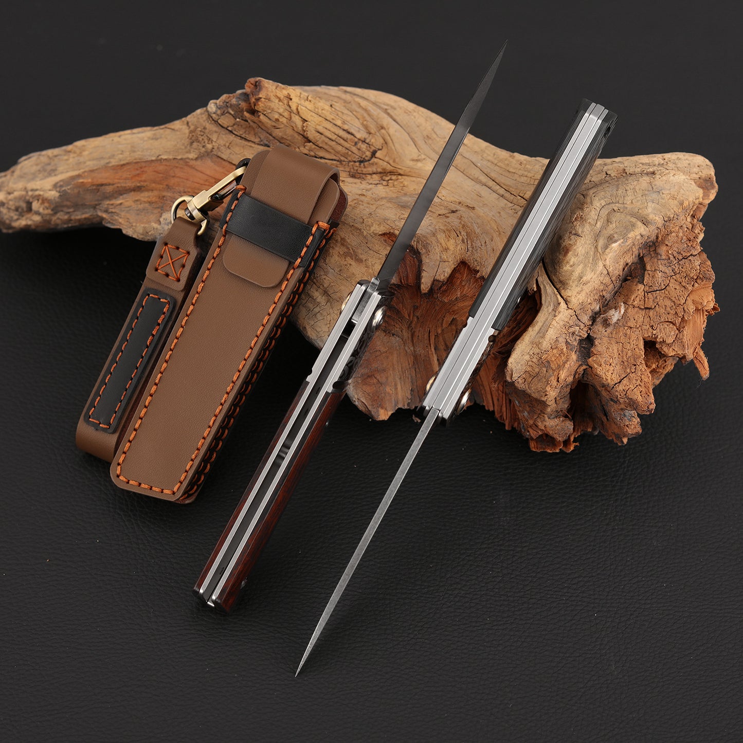 3.5 Incn Slip Joint Pocket Knife Wootz Steel, Ironwood & Carbon Fiber