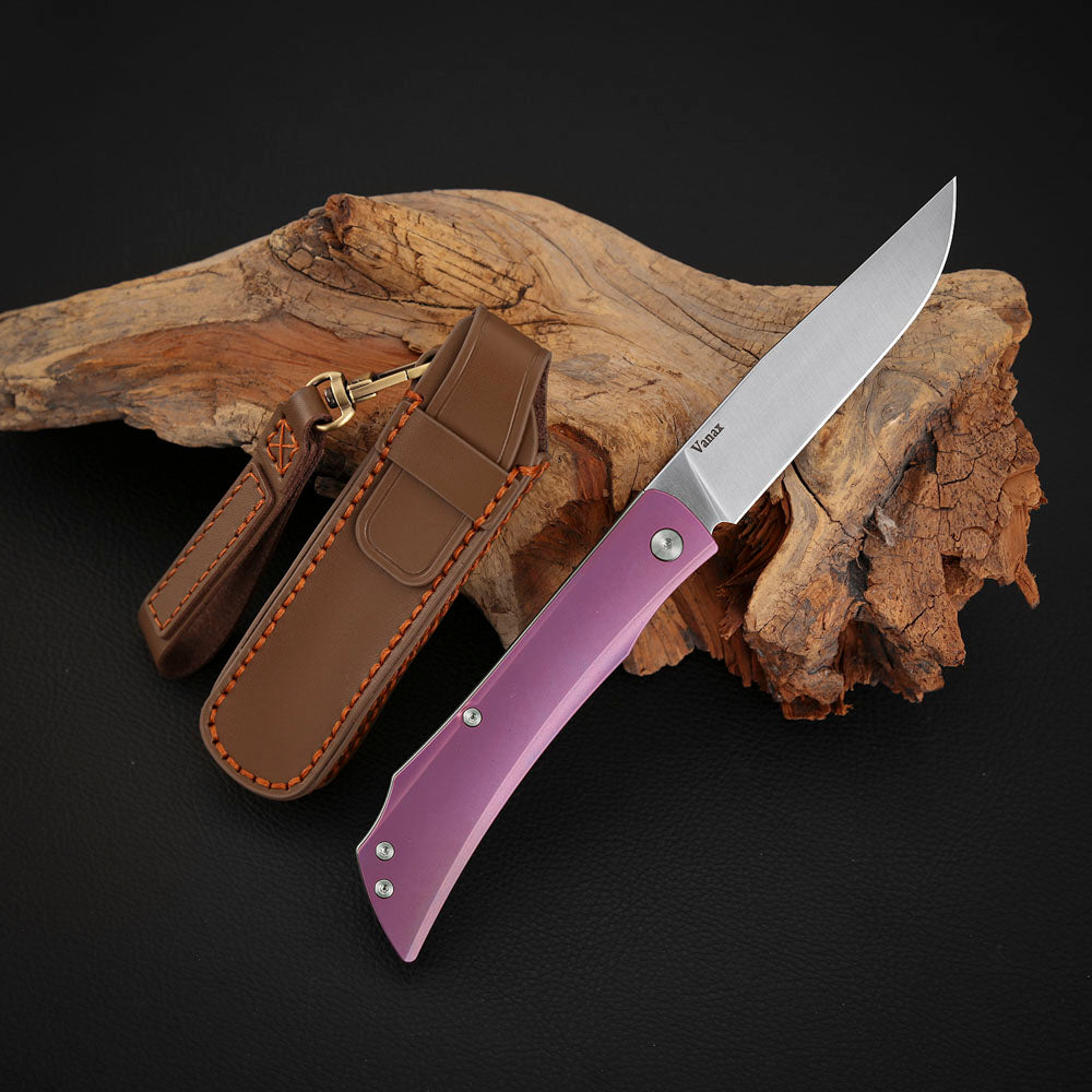 Vanax Steel Slip Joint Pocket Knife, 3.46 Inch, Titanium