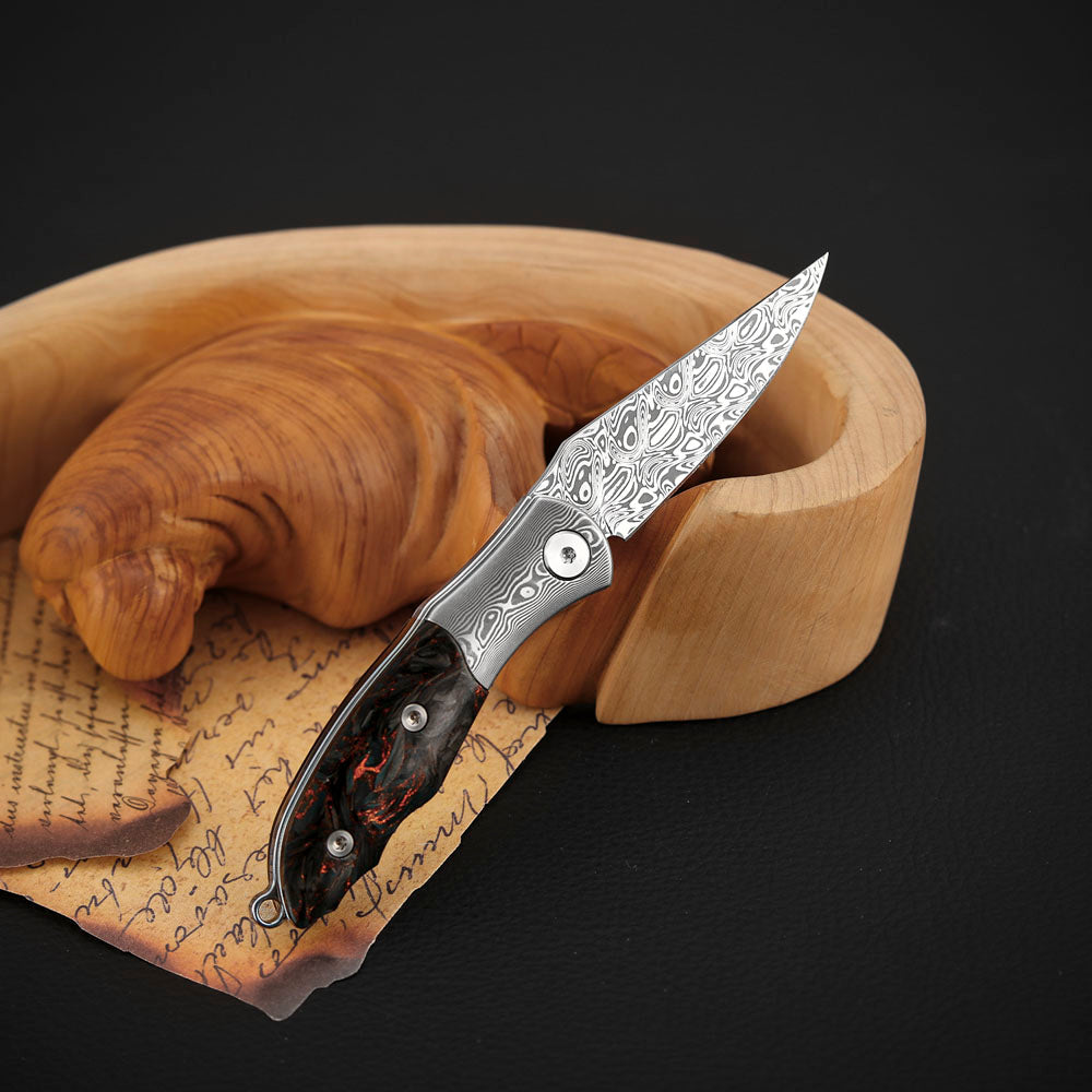 3.3 Inch Slip Joint Pocket Knife for EDC, Damasteel Steel