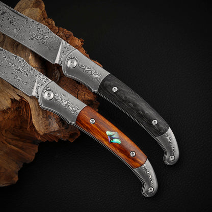 3.3 Inch Clip Point Slip Joint Pocket Knife, Damascus Steel