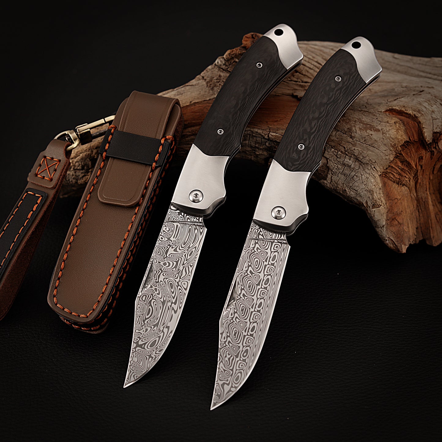 Slip Joint Pocket Knife, Powder Damasteel 2.95 Inch, Carbon Fiber