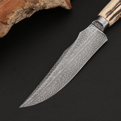 Custom Hunter in Feather Damascus with Buckhorn