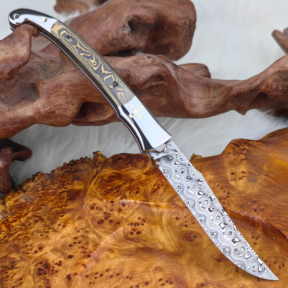 Laguiole Pocket Knife in Damasteel, Gold