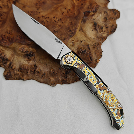 Vanax Steel Pocket Knife Titanium 3D Coloured Sculpting