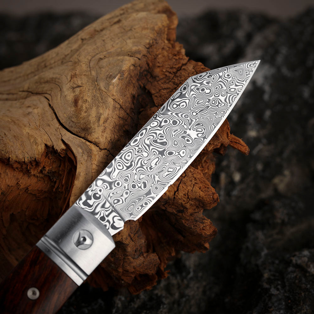 Slip Joint Pocket Knife in Damascus Steel with Carbon Fiber