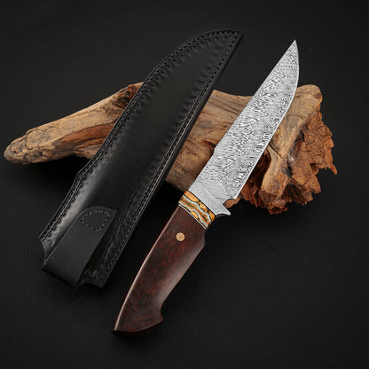 Hunting Custom Knife in Damasteel, Ironwood & Mammoth Tusks