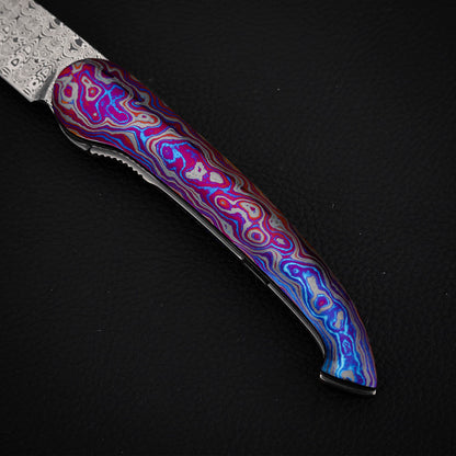 Liner Lock Front Flipper Folder in Damasteel with Zircuti