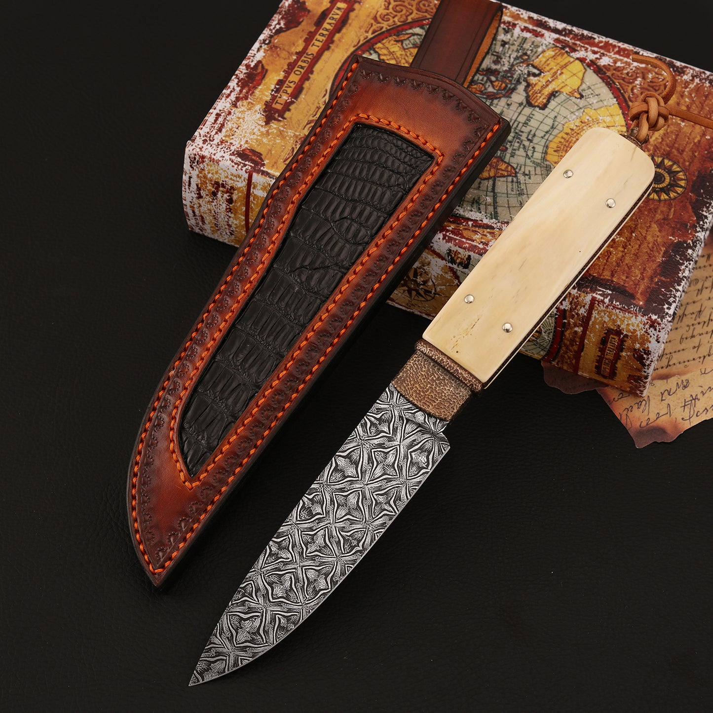 Custom Hunter Mosaic Damascus Mammoth Tusks