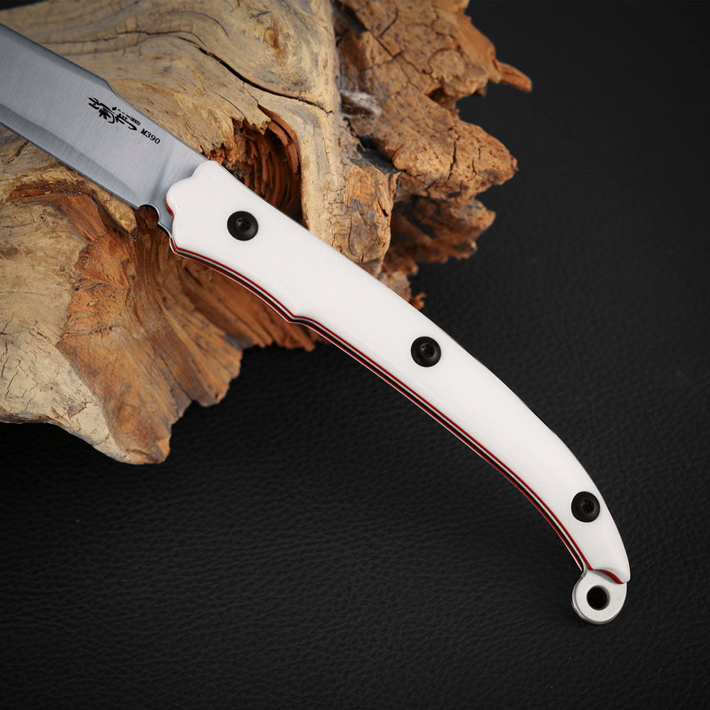 Persian EDC Fixed Blade Knife, M390 San Mai & Damascus Steel