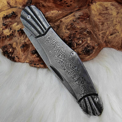 Wootz Steel Pocket Knife with Damascus Handle