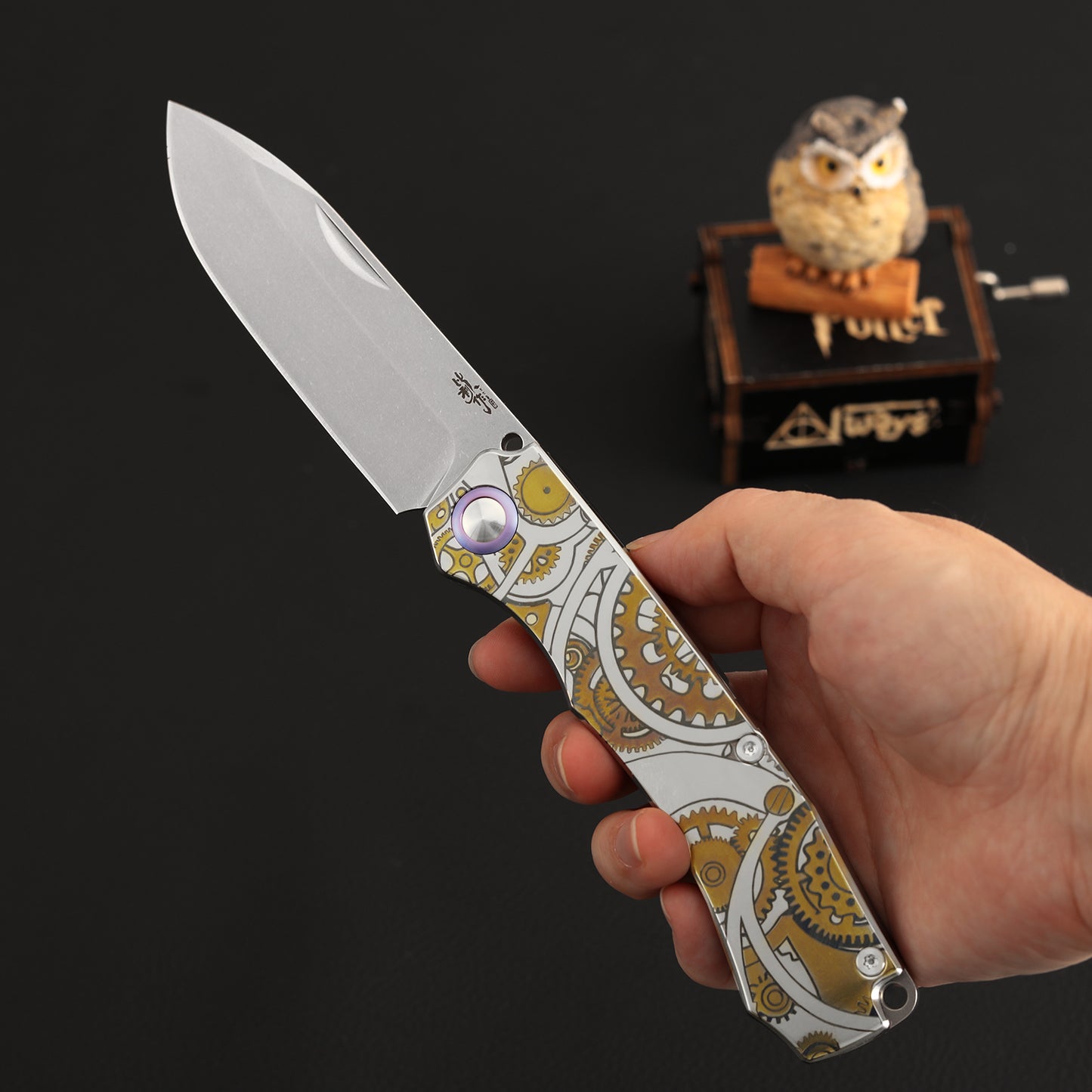 Drop Point Slip Joint Knife Vanax Steel 3.7 Inch Titanium