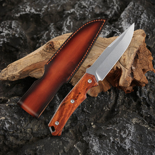 4 Inch Fixed Blade Knife, Vanax Steel, Leather Sheath