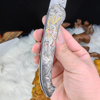 Celestial Hand-engraved Pocket Knife