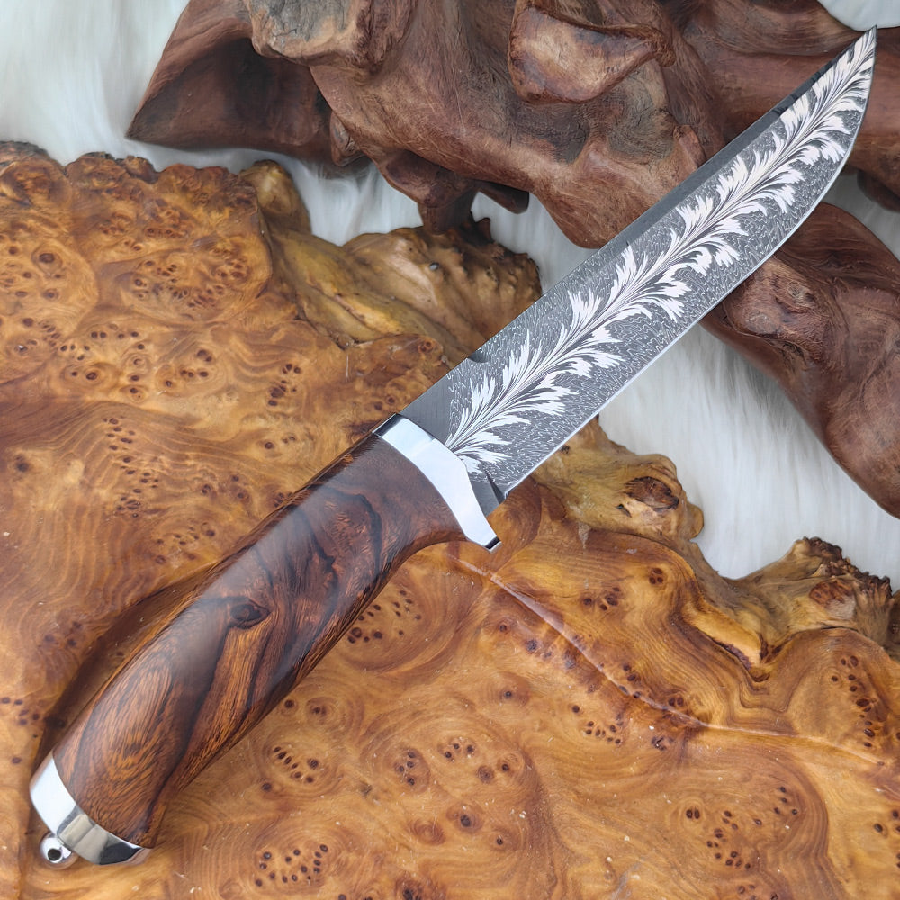 Feather Damascus Fixed Blade Knife