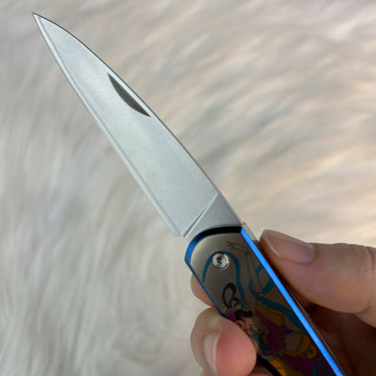 Color Engraving Pocket Knife in ZDP-189, Titanium