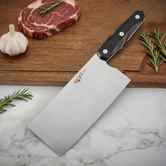 7 Inch Chinese Cleaver Knife, M390 Steel, Carbon Fiber Handle