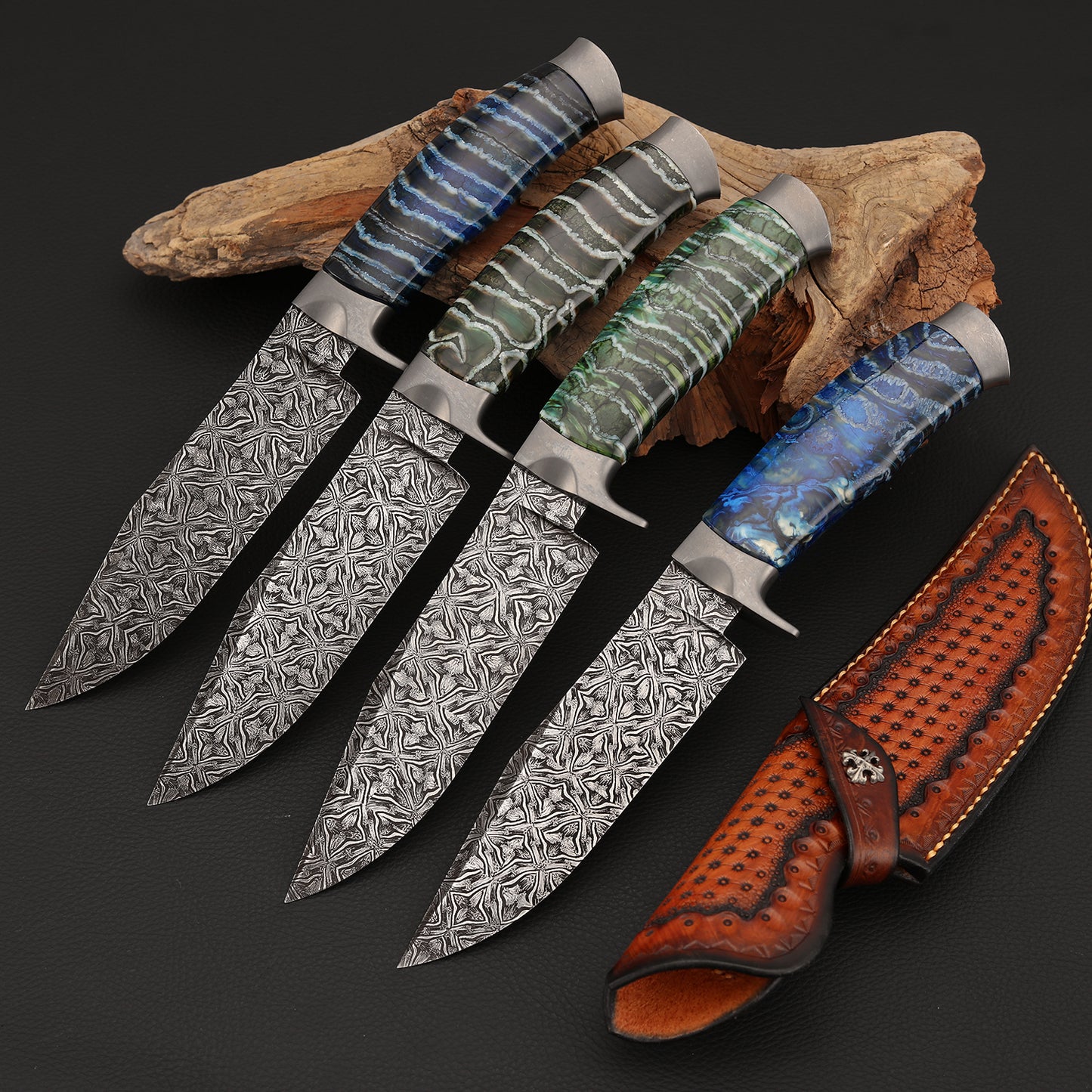 Custom Hunter in Mosaic Damascus with Mammoth Tusks