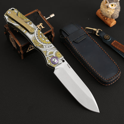 Drop Point Slip Joint Knife Vanax Steel 3.7 Inch Titanium