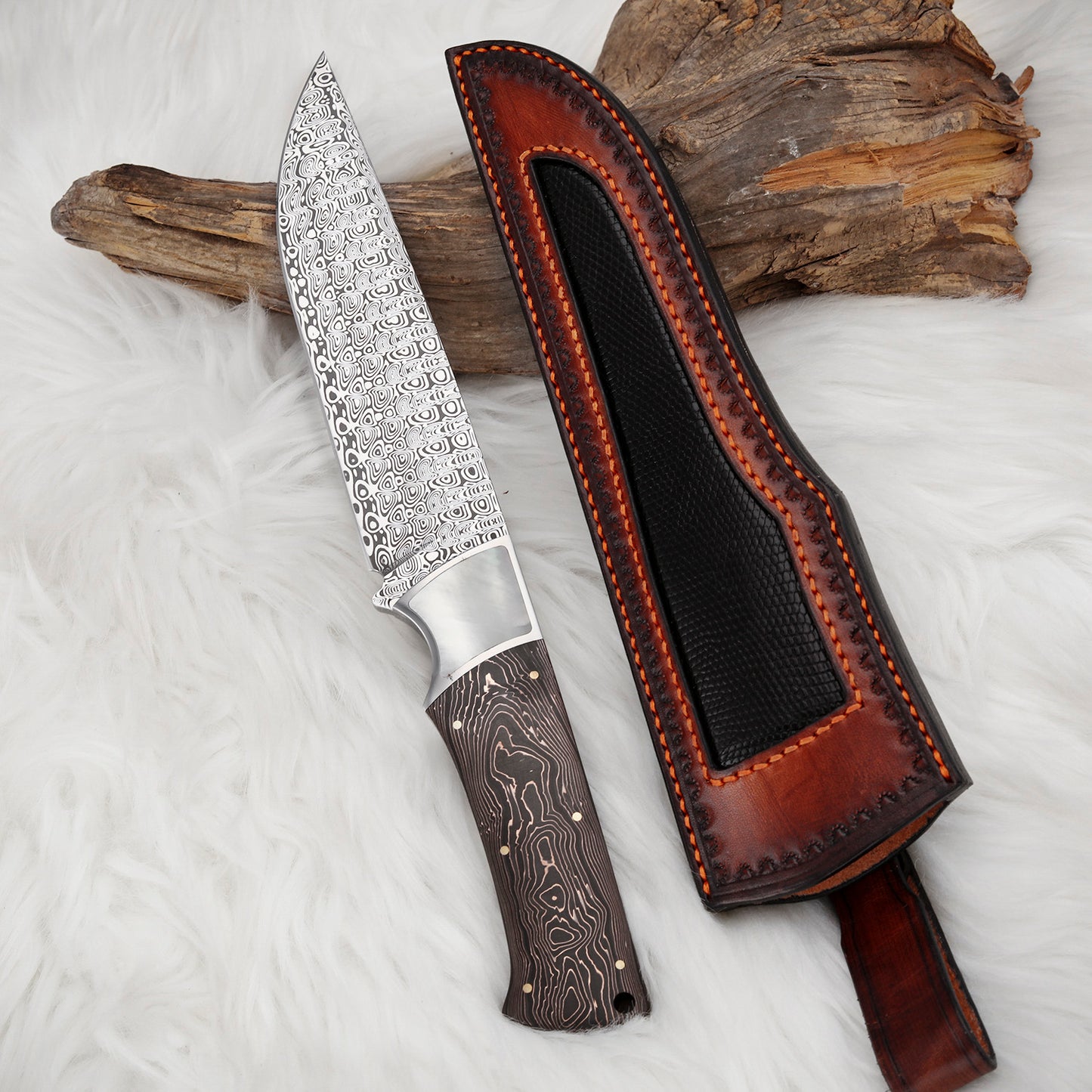 Custom Hunting Knife in Powder Damasteel with Carbon Fiber