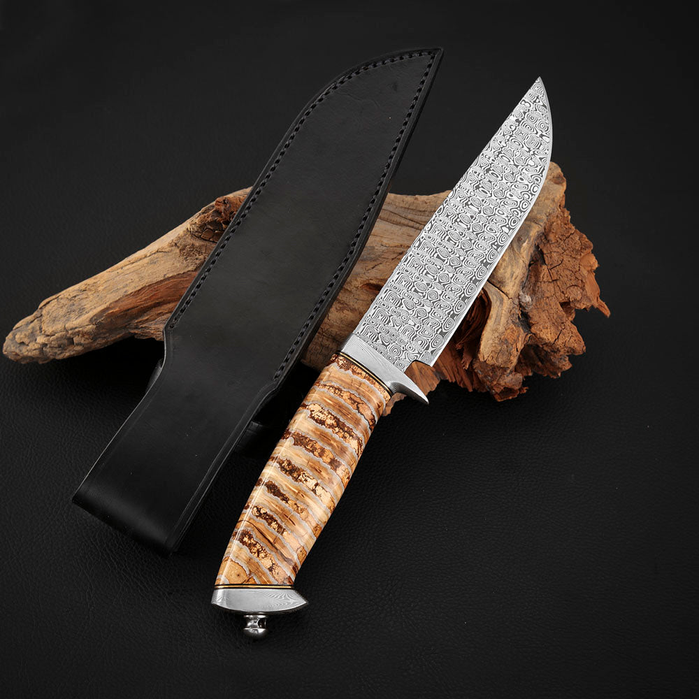 Hunting Custom Knife in Damasteel, Ironwood & Mammoth Tusks