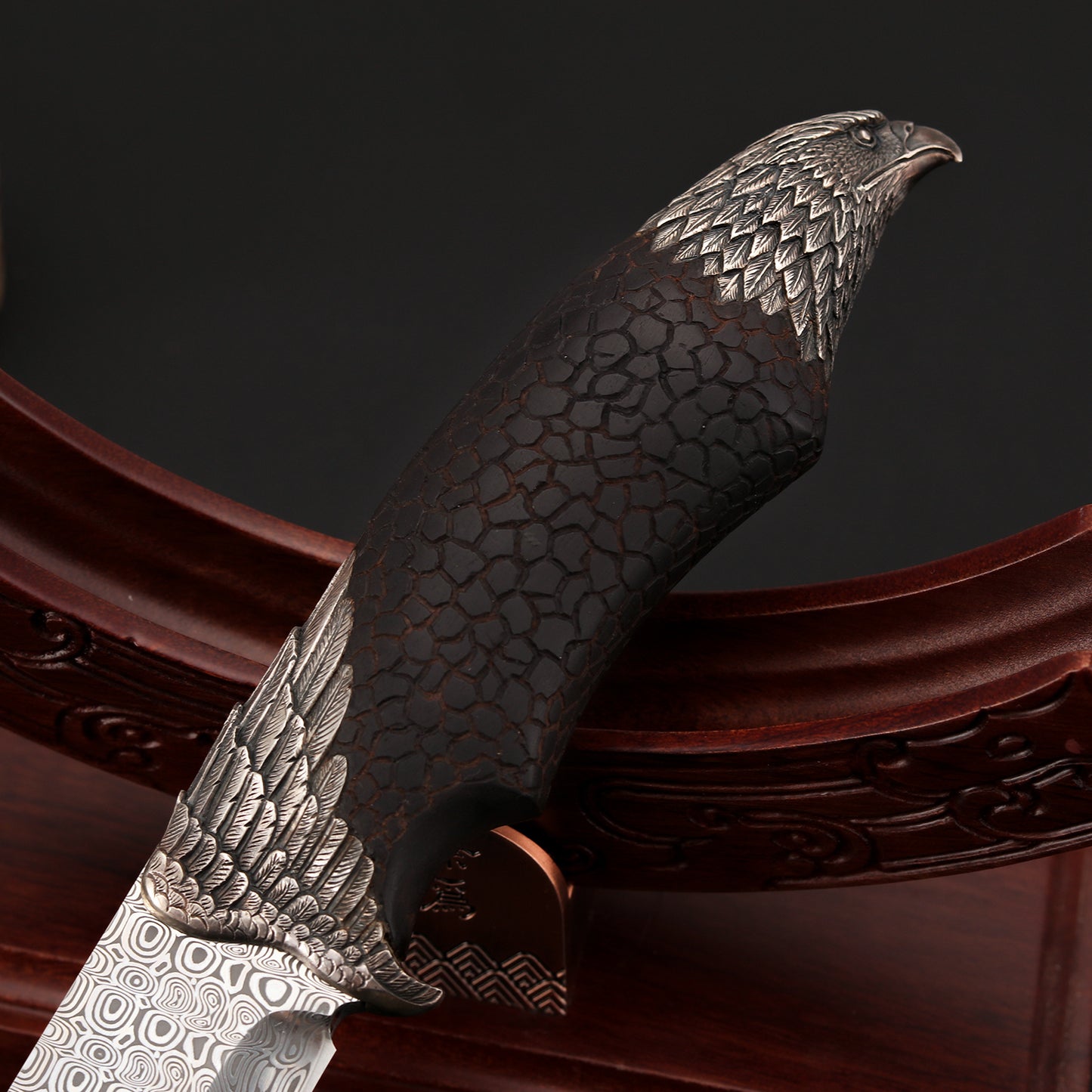 Silver Eagle Fixed Blade Knife in Damasteel