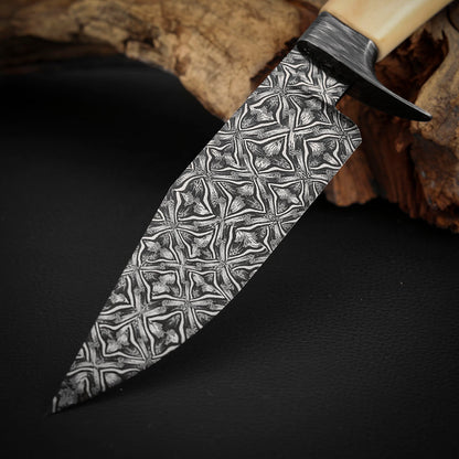 Customs Hunting Knife, Hand-forged Mosaic Damascus Steel