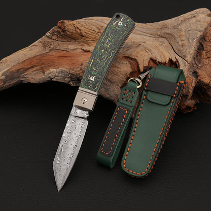 Slip Joint Pocket Knife in Damasteel with Carbon Fiber