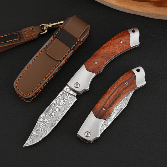 3 Inch Slip Joint Pocket Knife, Damascus Steel, Ironwood