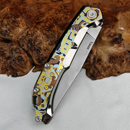 Vanax Steel Pocket Knife Titanium 3D Coloured Sculpting