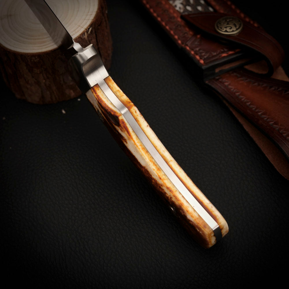 3.5" Fixed Blade Knife Full Tang Vanax Steel with Buckhorn