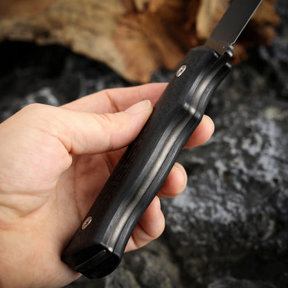Wootz Steel 4.9 Inch Fixed Blade Knife, DLC Coating, Carbon Fiber