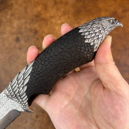 Hand-carved Fixed Blade Knife in Damasteel