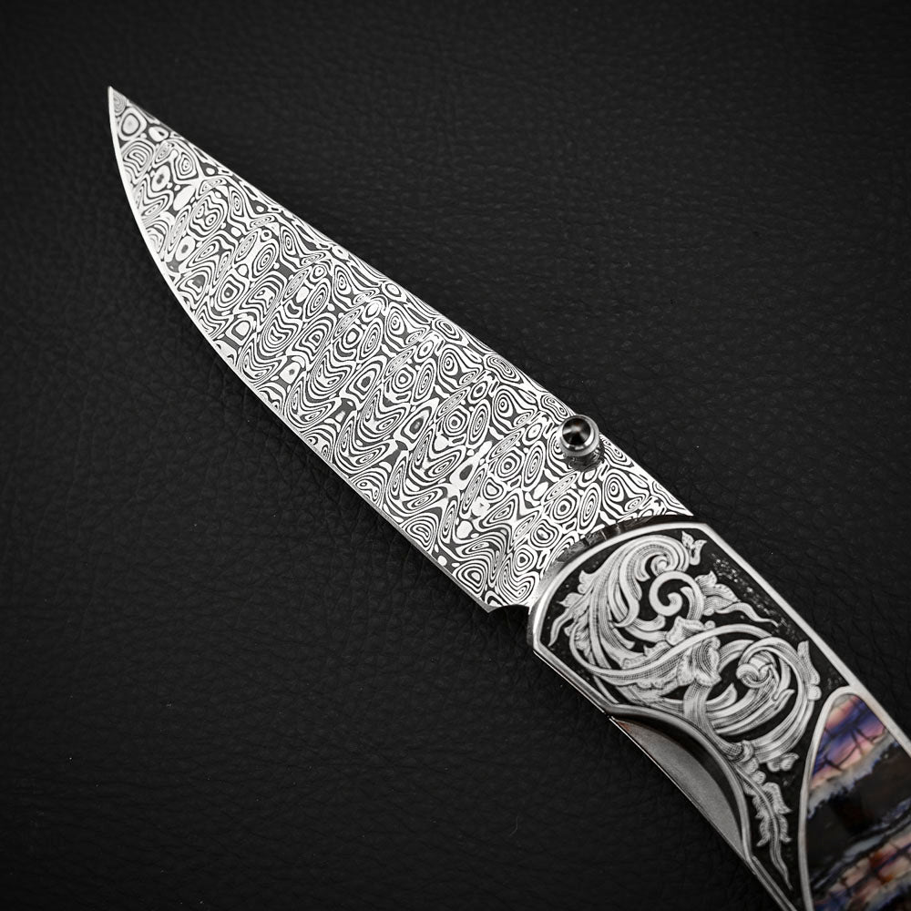 Custom Engraved Liner Lock Folder, Powder Damasteel
