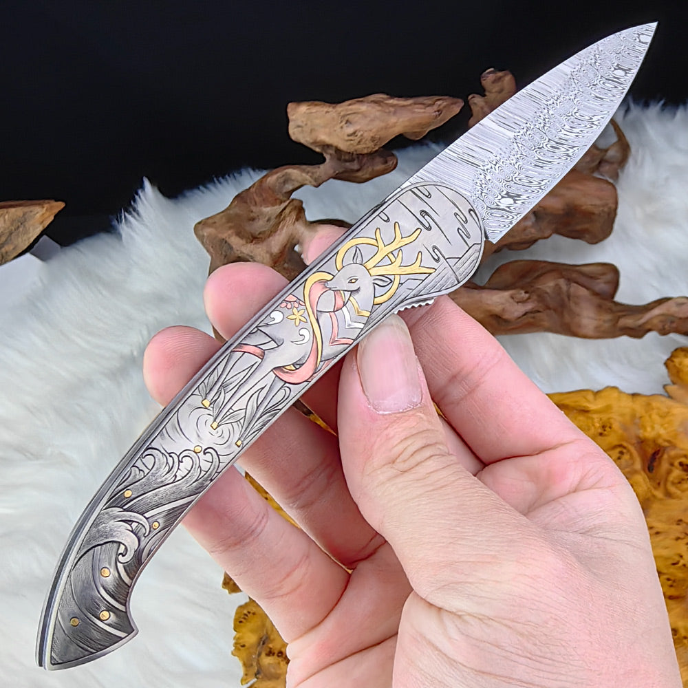 Celestial Hand-engraved Pocket Knife