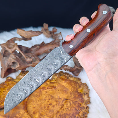 7.5" Machete in Damascus Steel with Ironwood