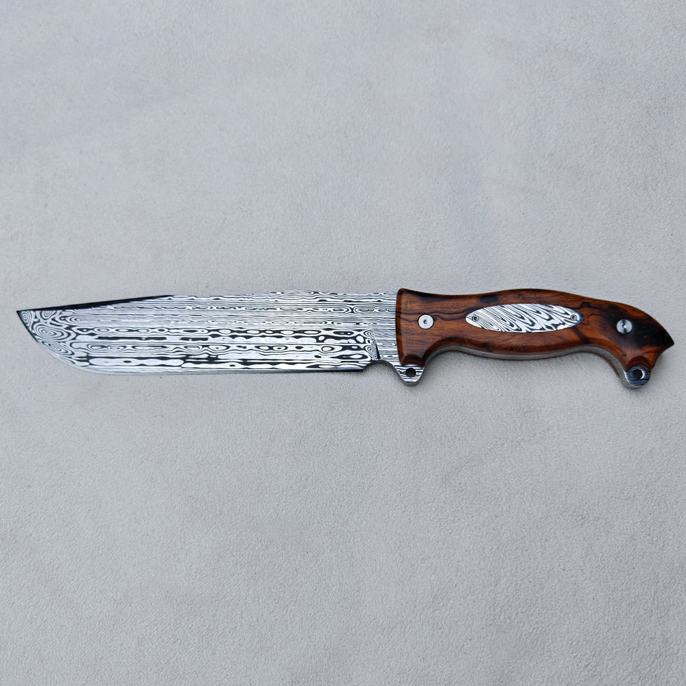 Survival, Camp Knife | 7.3 Inch Damasteel | Carbon Fiber, Ironwood