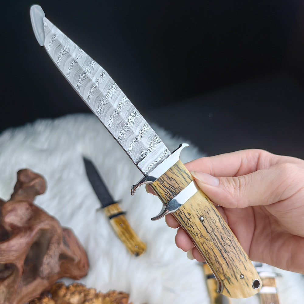 Custom Boot Knife in Damasteel with Mammoth Tusks