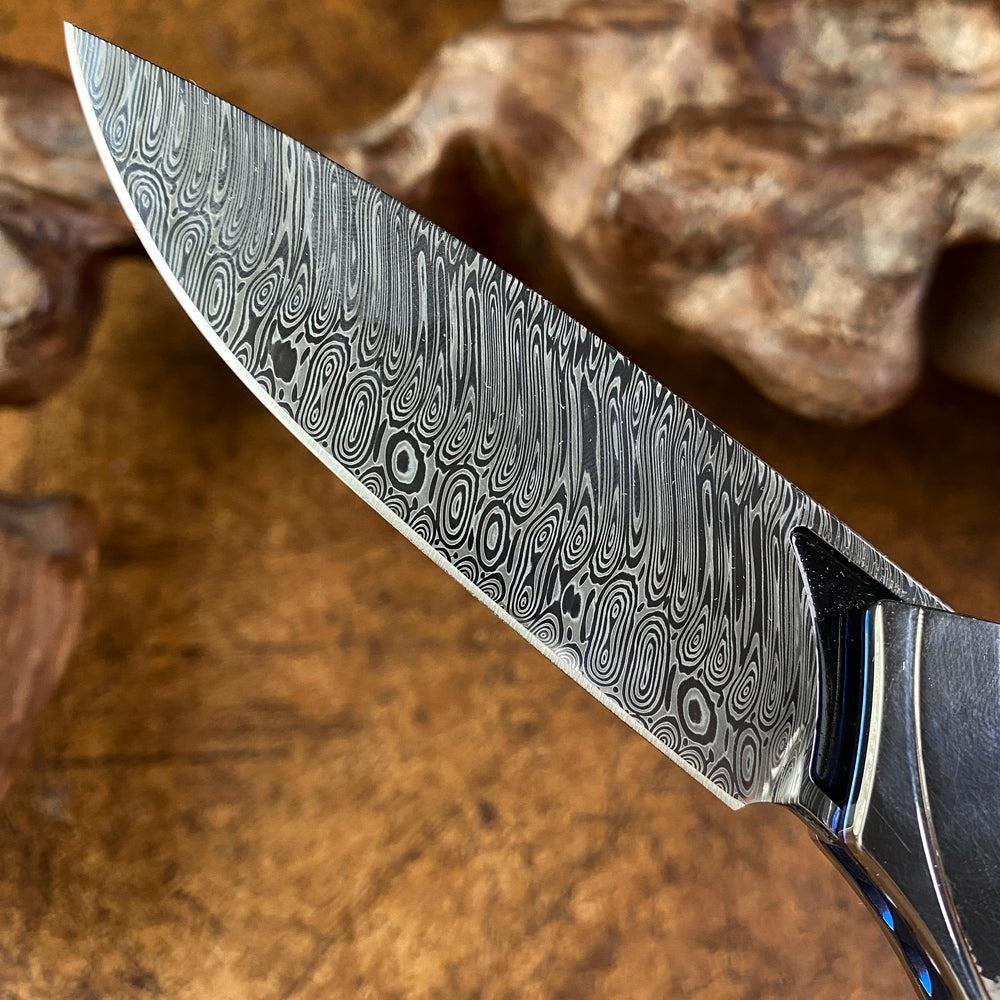 Lockback Folder Inlaid with Mother of Pearl, Damasteel