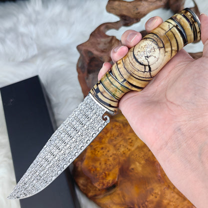 5.5" Hunting Knife in Damatseel with Mammoth Tusks