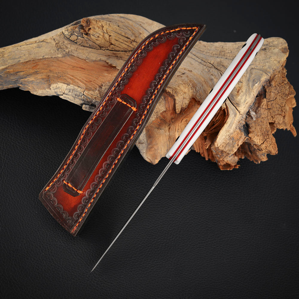 Persian EDC Fixed Blade Knife, M390 San Mai & Damascus Steel