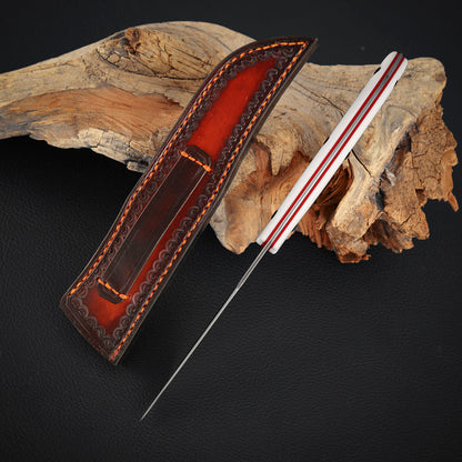 Persian EDC Fixed Blade Knife, M390 San Mai & Damascus Steel