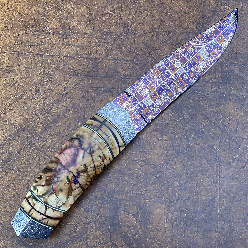 Mosaic Damascus Hunter with Mammoth Tusks